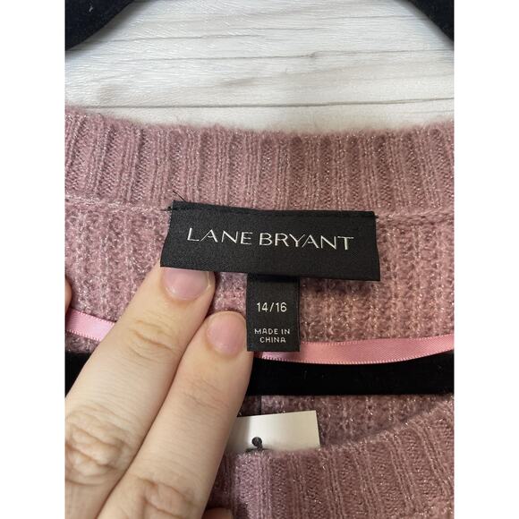 Lane Bryant Sweater Womens 14/16 Pink Scallop Hem Metallic Knit Pullover New - Picture 6 of 12